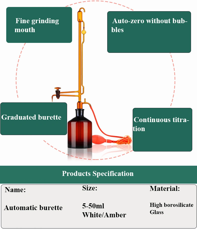 Automatic Burette Brown Glass Piston Brown Piston Burette 25ml 50ml